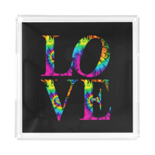 Retro Tie Dye Love Typography Acrylic Tray