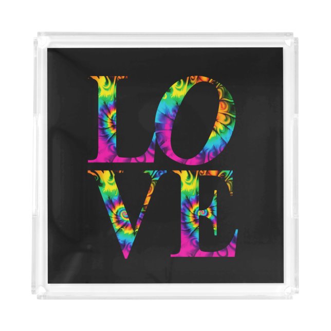 Retro Tie Dye Love Typography Acrylic Tray (Front)