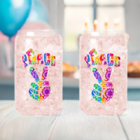 Retro Tie Dye Peace Sign Can Glass Set