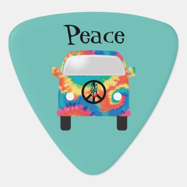 Retro Tie Dye Peach Traveling Musician Guitar Pick (Front)