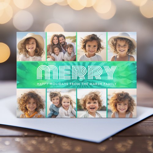 Retro Tie_Dye Teal _ 8 Photo _ Merry Christmas Holiday Card