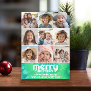 Retro Tie-Dye Teal Lime - Photo - Merry Christmas Holiday Card