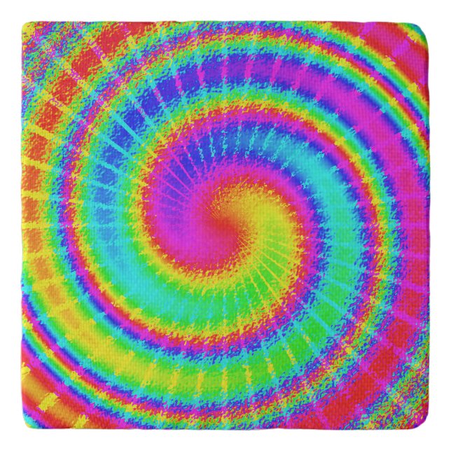 Retro TieDye Hippie Psychedelic Swirl Trivet (Front)