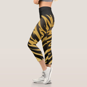 Retro Tiger Stripes Distressed Skin Pattern Capri Leggings