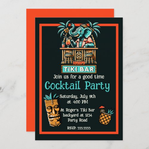 Retro Tiki Bar Cocktail Party Invitation