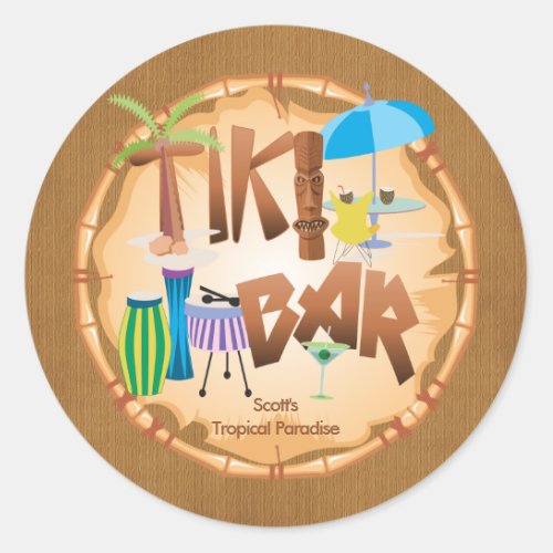 Retro Tiki Bar Design 2 Classic Round Sticker