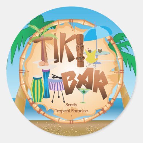 Retro Tiki Bar Design Classic Round Sticker