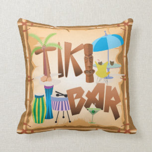 Retro Tiki Bar Design Throw Pillow