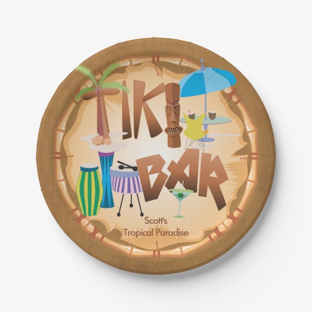 Retro Tiki Bar Party 2 Paper Plates (Front)