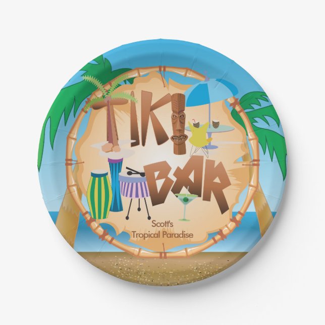 Retro Tiki Bar Party Paper Plates (Front)