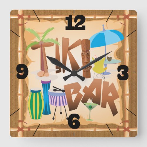 Retro Tiki Bar Square Wall Clock