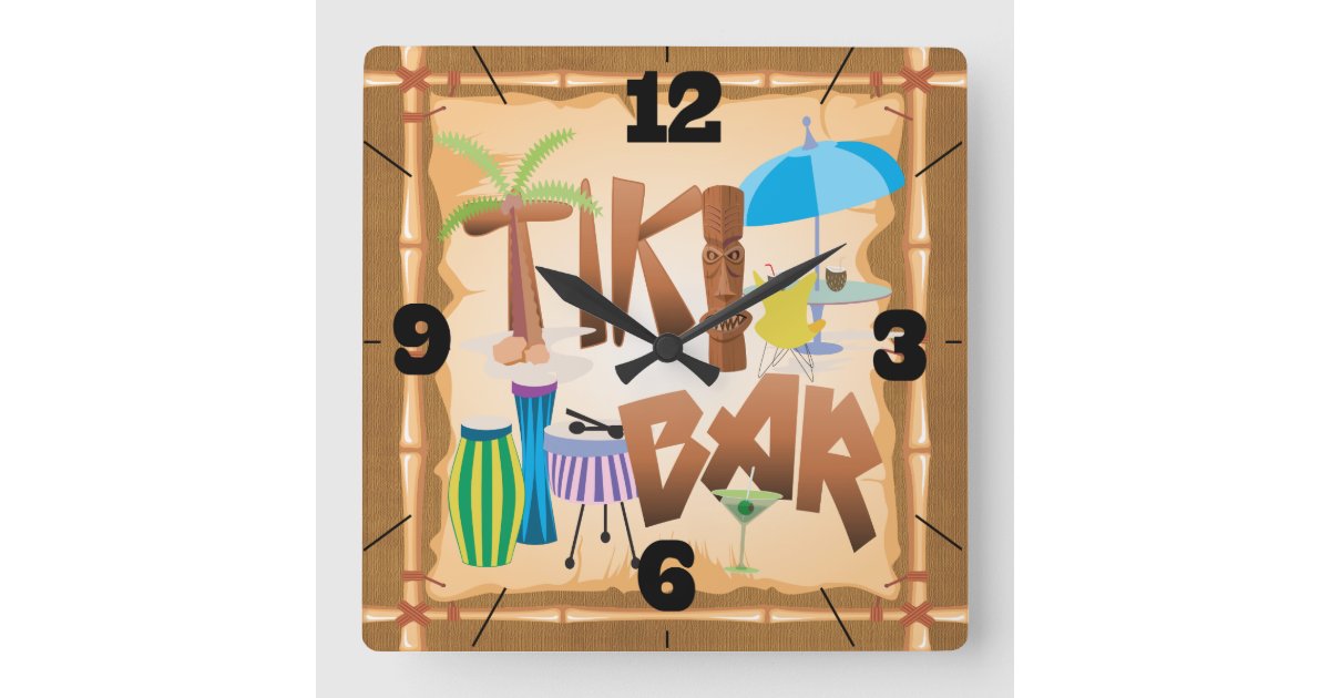 Retro Tiki Bar Square Wall Clock | Zazzle