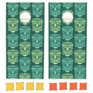 Retro Tiki Beach Bar Pattern Cornhole Set