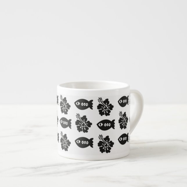 Retro Tiki Black and White Pattern Espresso Cup (Front Right)