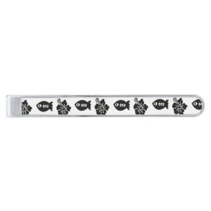 Retro Tiki Black and White Pattern Silver Finish Tie Bar