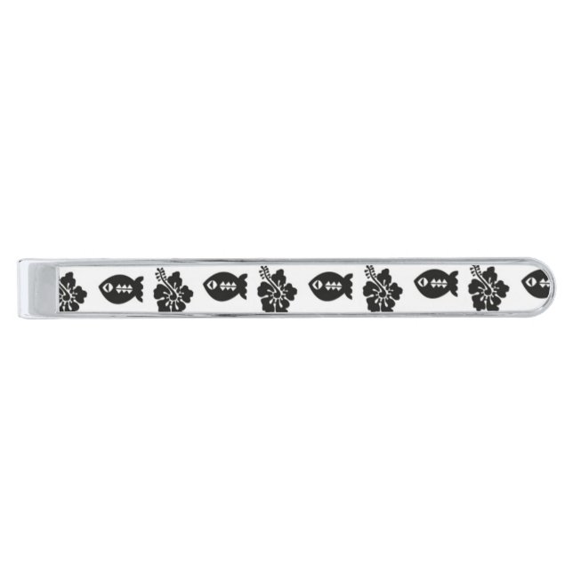 Retro Tiki Black and White Pattern Silver Finish Tie Bar (Front)