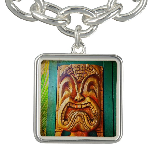 Retro Tiki Face Hawaiian Wood Carving Photo Fun Bracelet (Design)