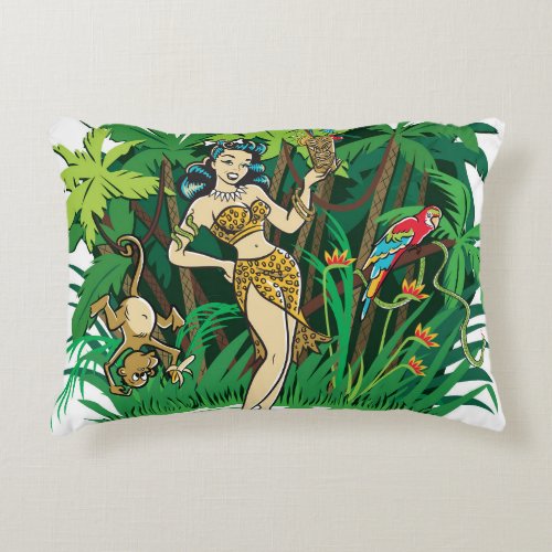 Retro Tiki goddess jungle cocktail Accent Pillow