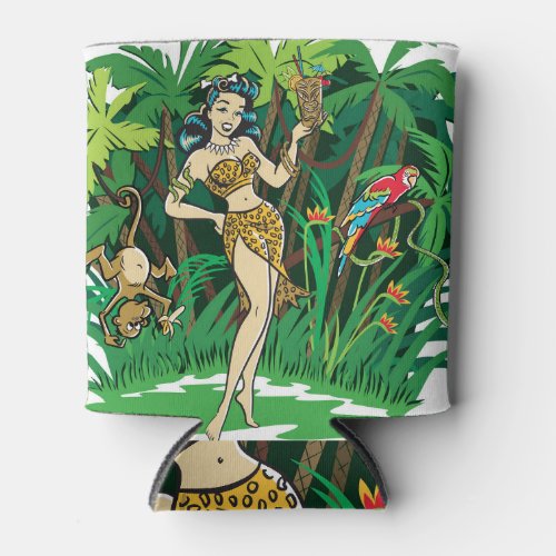 Retro Tiki goddess jungle cocktail Can Cooler