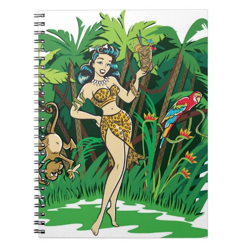 Retro Tiki goddess jungle cocktail Notebook