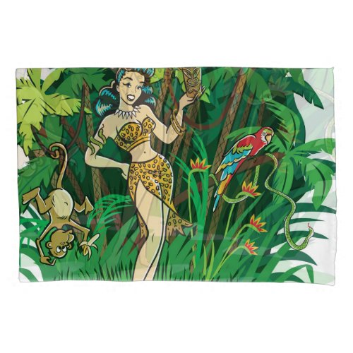 Retro Tiki goddess jungle cocktail Pillow Case