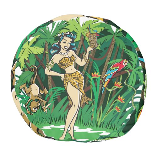 Retro Tiki goddess jungle cocktail Pouf