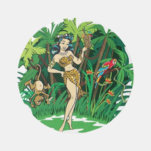 Retro Tiki goddess jungle cocktail Rug
