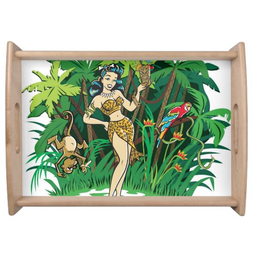 Retro Tiki goddess jungle cocktail Serving Tray