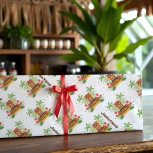 Retro Tiki Hawaiian Vintage Flowers Palm Tree Name Tissue Paper