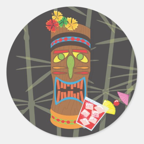 Retro Tiki Head Classic Round Sticker