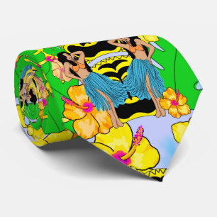 retro tiki hula tropical men's tie beach wedding