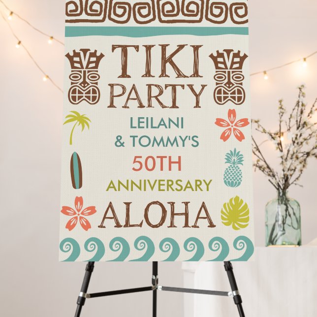 Retro Tiki Party Aloha Tropical Anniversary Foam Board (In Situ (Stand))