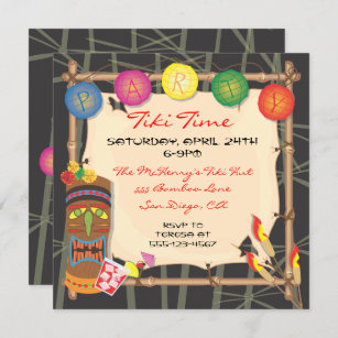 Retro Tiki party invitation with bamboo frame