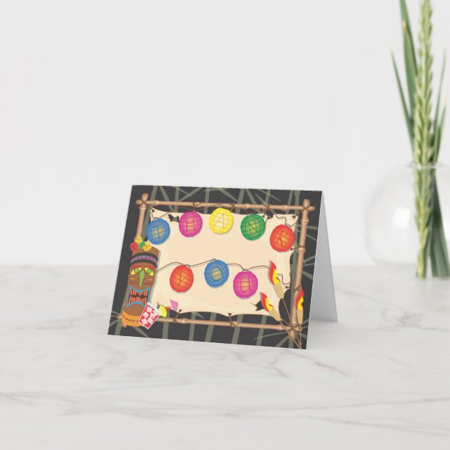 Retro Tiki party Thank you note with bamboo frame (Front)