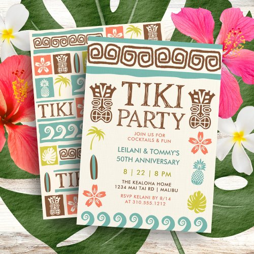 Retro Tiki Party Tropical Beach Surf Anniversary Invitation