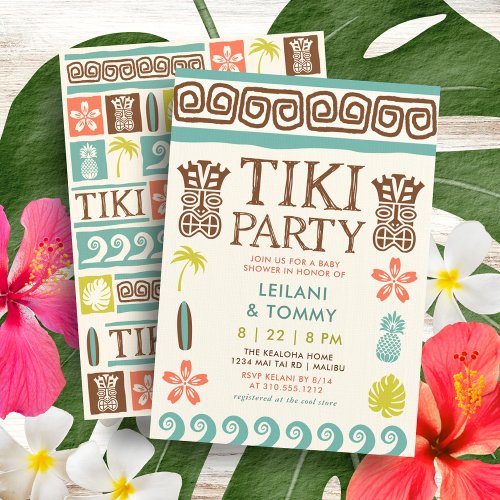 Retro Tiki Party Tropical Beach Surf Baby Shower Invitation