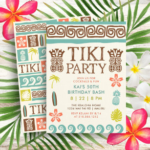 Retro Tiki Party Tropical Birthday Invitation