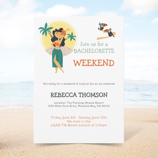Retro Tiki tropical beach Bachelorette weekend Invitation (Creator Uploaded)