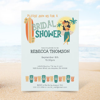 Retro Tiki tropical Bridal Shower Invitation