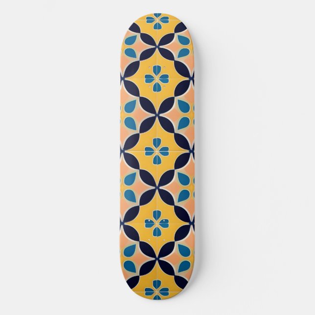🎨 Retro Tile Glow 🌈 Colorful Geometric Skateboard (Front)