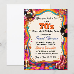 Retro Time Portal 70s Disco Night Birthday Party Invitation