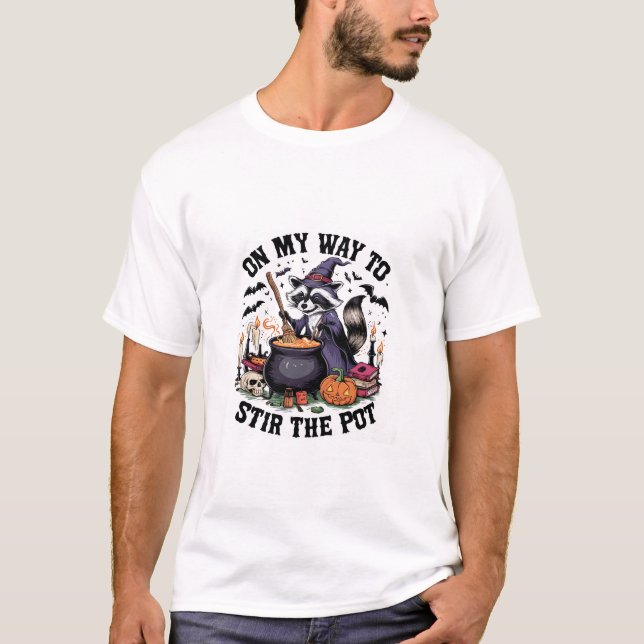 Retro Time To Stir The Pot Funny Raccoon Witch Hal T-Shirt (Front)