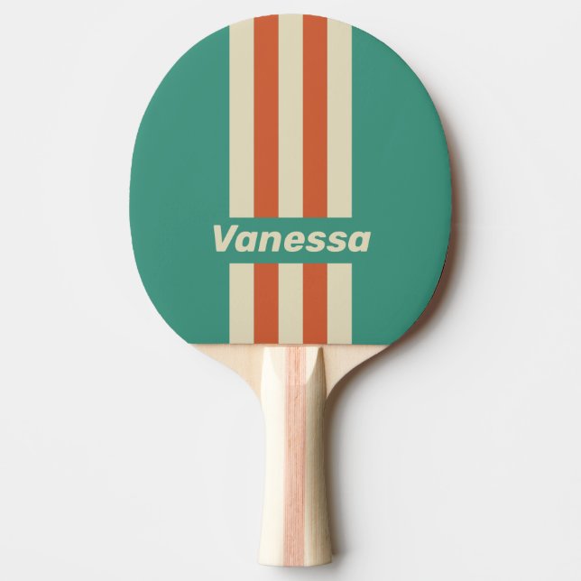 Retro Timeless Pin Stripes with Name Ping Pong Paddle (Front)