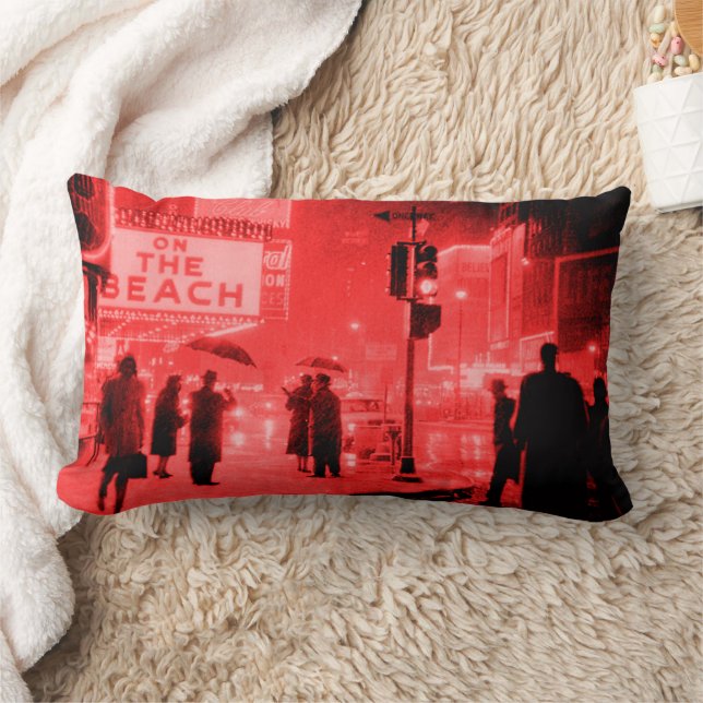 Retro Times Square Snow Storm 1959 Lumbar Pillow (Blanket)