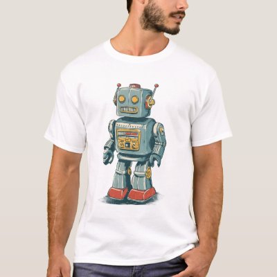 Retro Tin Robot — 1950s Cartoon Mech with Red Boot T-Shirt
