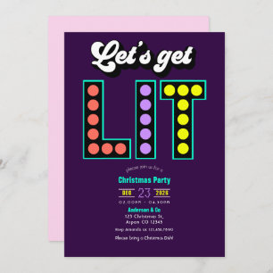 Retro Tinsel Let's Get Lit Retro Christmas Party Invitation