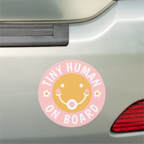 Retro Tiny Human On Board Cute Car Magnet