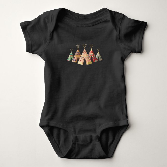Retro Tipi Native American Tepee Baby Bodysuit (Front)
