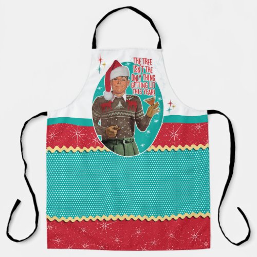 Retro Tipsy Guy Getting Lit for Christmas Apron