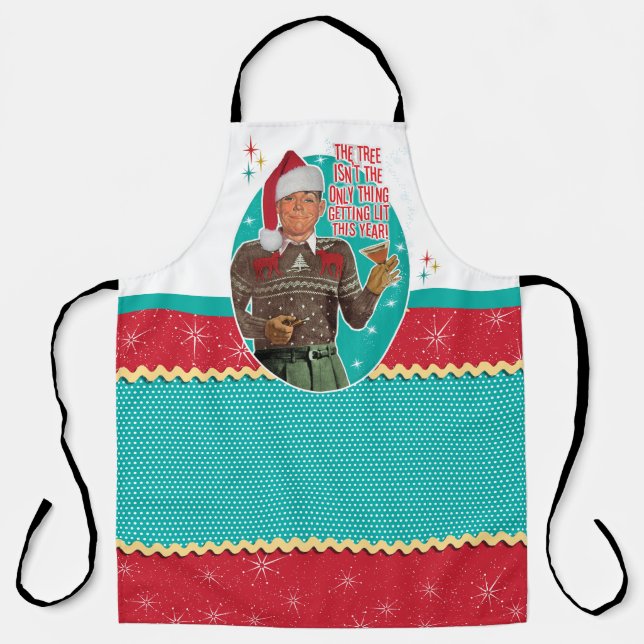 Retro "Tipsy Guy" Getting Lit for Christmas Apron (Front)